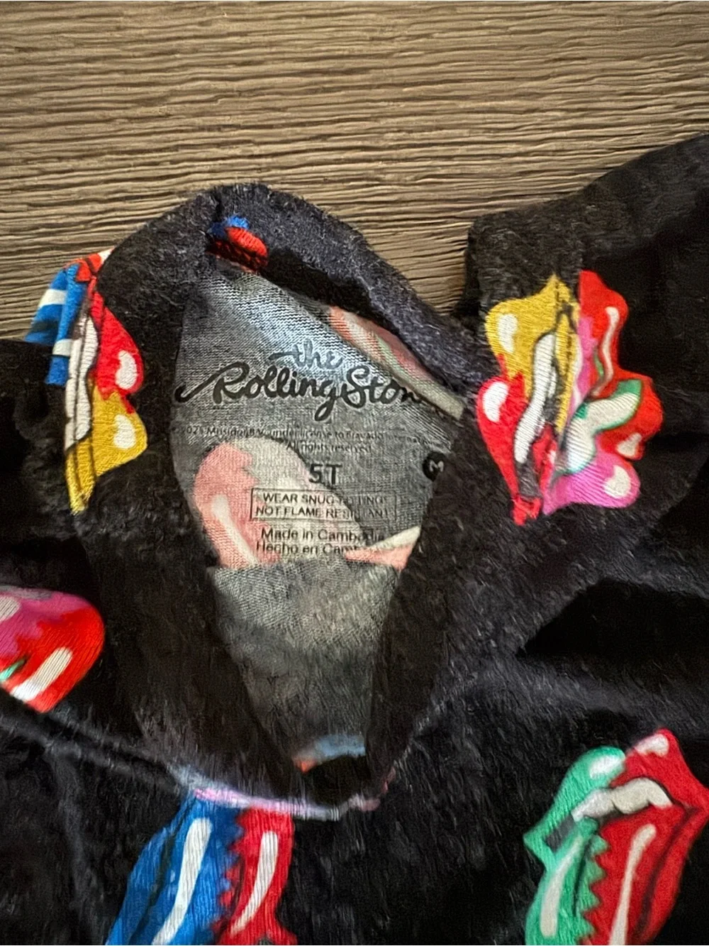 Kids Black Pajama Set with Colorful Tongue Print Rolling Stones